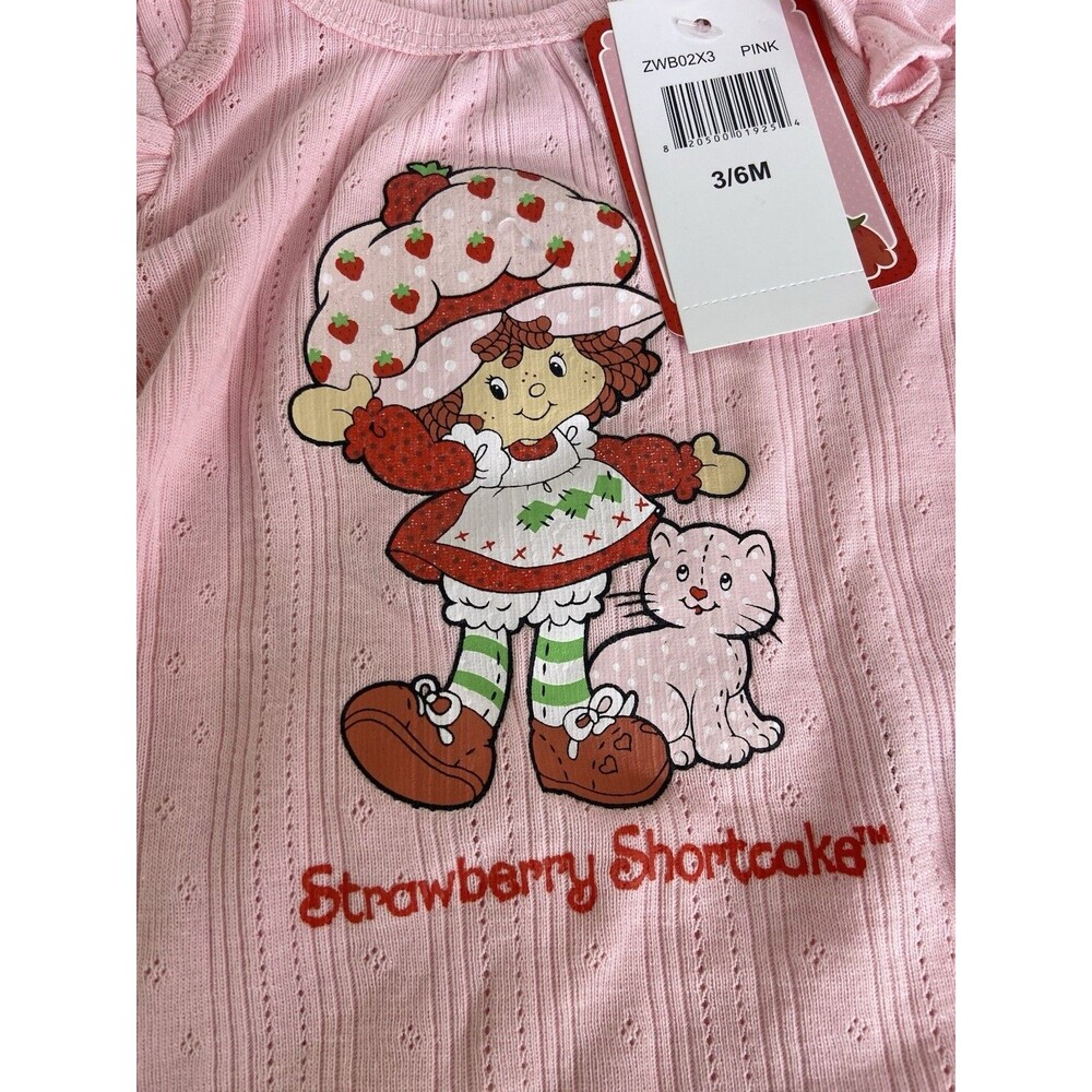 Strawberry Shortcake Three Piece Bodysuit Set Pink Baby Girls Size 3-6 Months - Picture 2 of 9